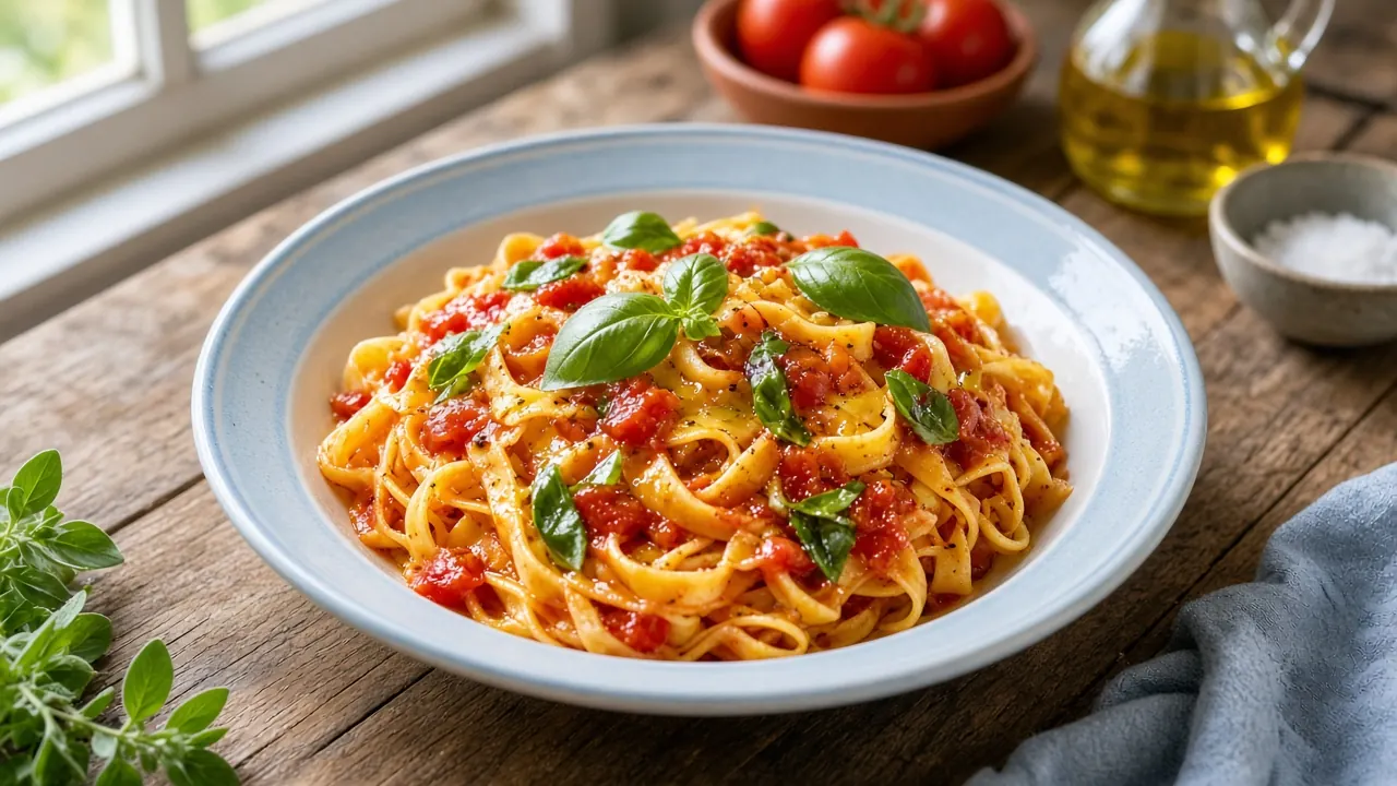 Pasta-Tag mit Tagliatelle und Kirschtomaten